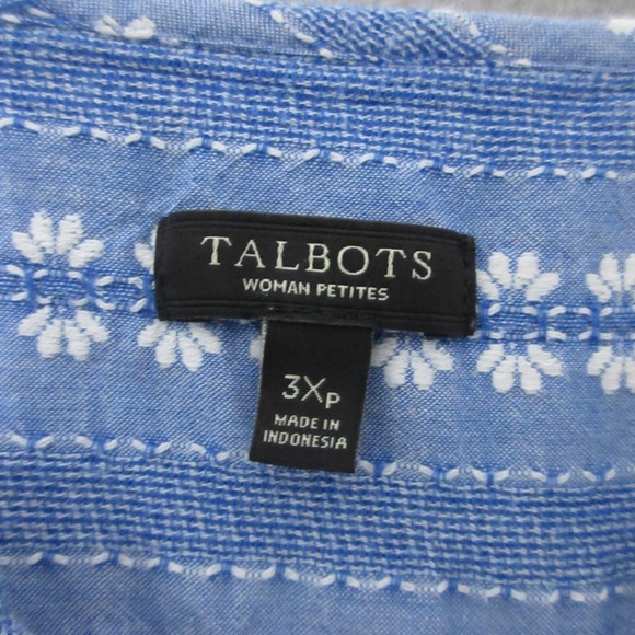 Talbots Top Plus 3X Petite Blue Floral Embroidered Popover Boho Career Office - Picture 10 of 10